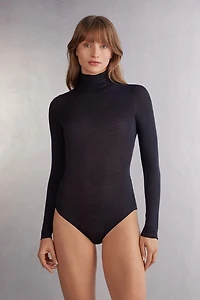 High Collar Bodysuit Modal Ultralight with Cashmere