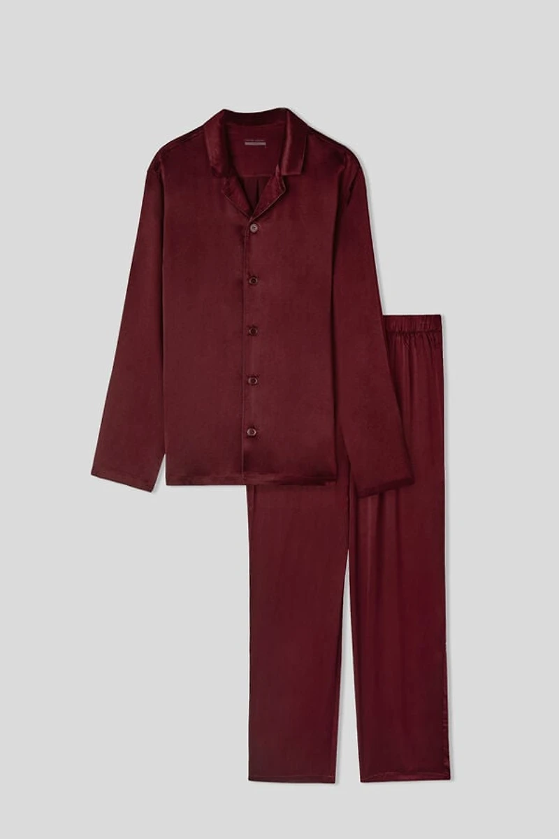 Long Silk Piped Pajamas