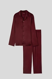 Long Silk Piped Pajamas