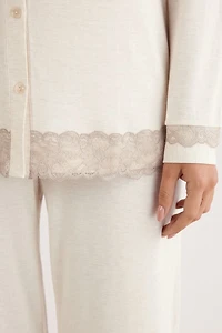 Lace Trim Button Up Full Length Pajamas Modal