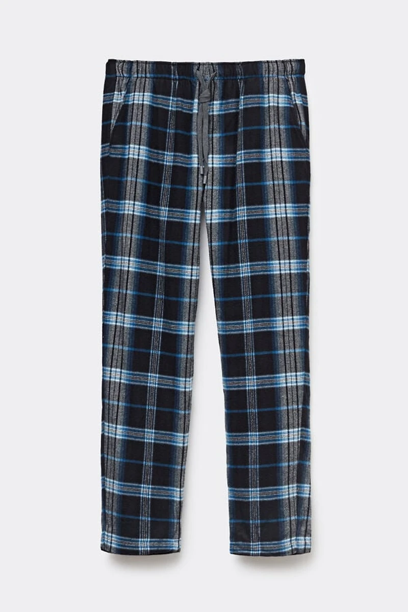 Black and Light Blue Check Print Brushed Cotton Cloth Pants
