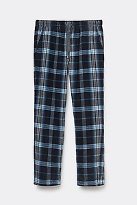 Black and Light Blue Check Print Brushed Cotton Cloth Pants