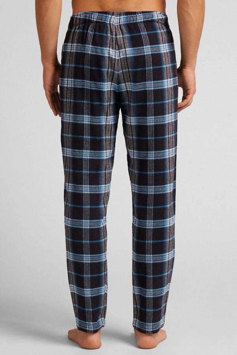 Black and Light Blue Check Print Brushed Cotton Cloth Pants