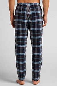 Black and Light Blue Check Print Brushed Cotton Cloth Pants