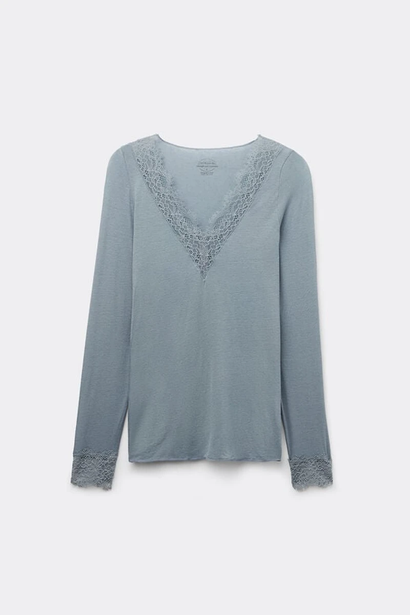 Ultralight Cashmere Lace Long Sleeve Shirt