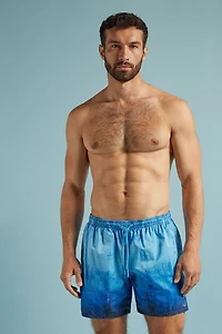 Blue Shaded Print Swim Trunks