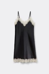 Contrast Lace Trim Silk Chemise