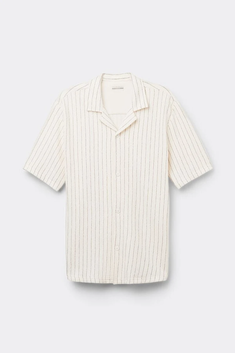 Short Sleeved Bowling Shirt with Stripes