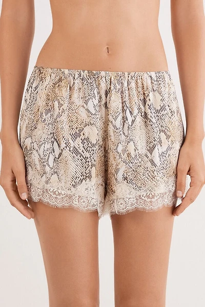 Seductive Glamour Snakeskin Print Viscose Satin Shorts