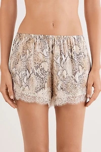Seductive Glamour Snakeskin Print Viscose Satin Shorts