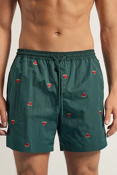Embroidered Watermelon Swim Trunks