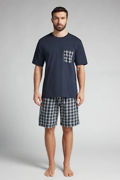 Check Cloth and Cotton Short Pajamas