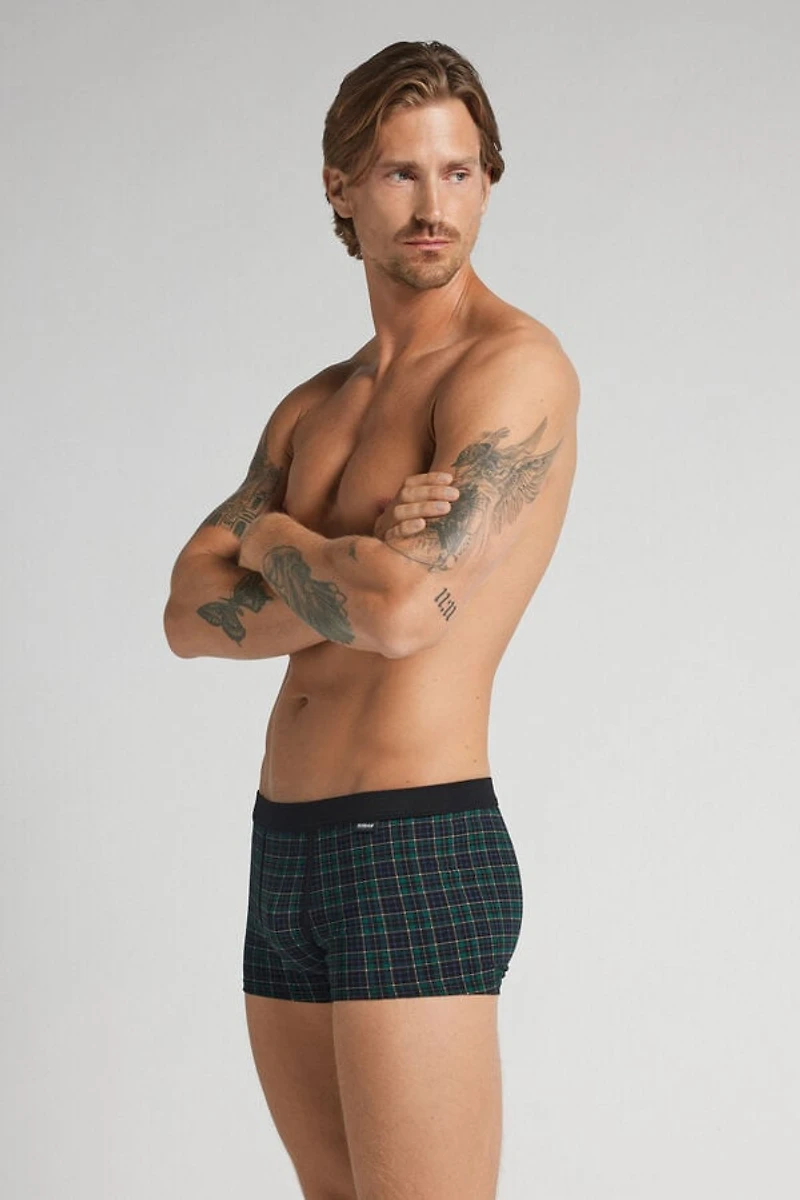Blue/Green Check Print Superior Cotton Boxers