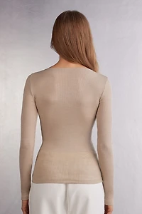 Long Sleeve Wide Neck Sweater Wool and Silk