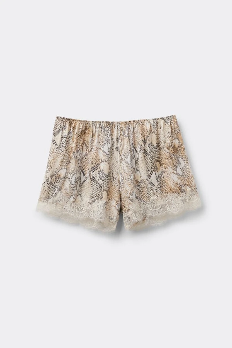 Seductive Glamour Snakeskin Print Viscose Satin Shorts