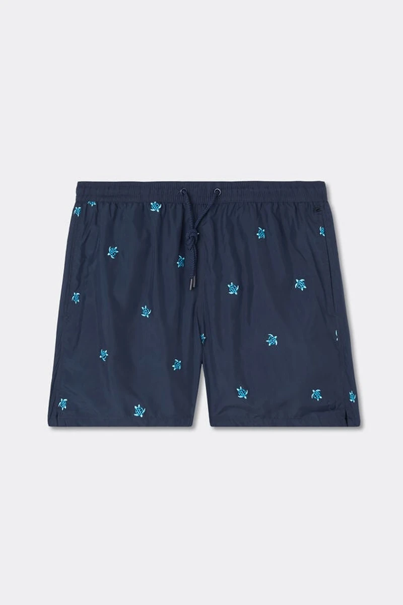 Embroidered Turtle Swim Trunks