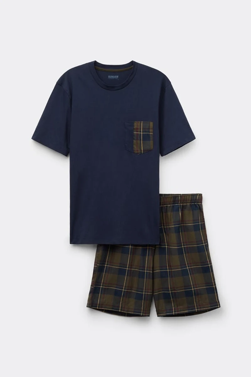 Tartan Print Cloth and Cotton Short Pajamas