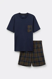 Tartan Print Cloth and Cotton Short Pajamas