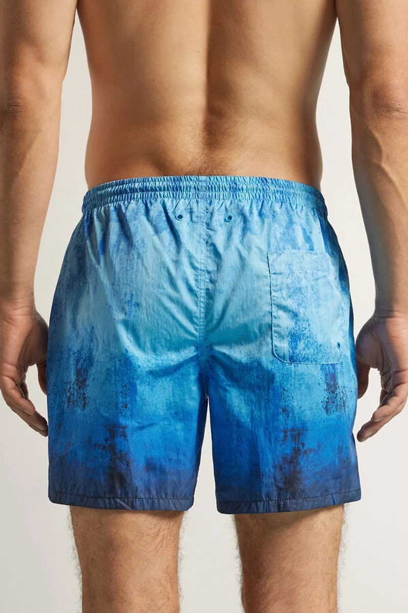Blue Shaded Print Swim Trunks