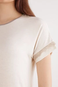 Lace Trim Short Sleeve Nightgown