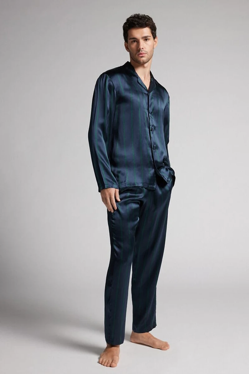 Striped Silk Full Length Pajamas