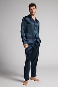 Striped Silk Full Length Pajamas
