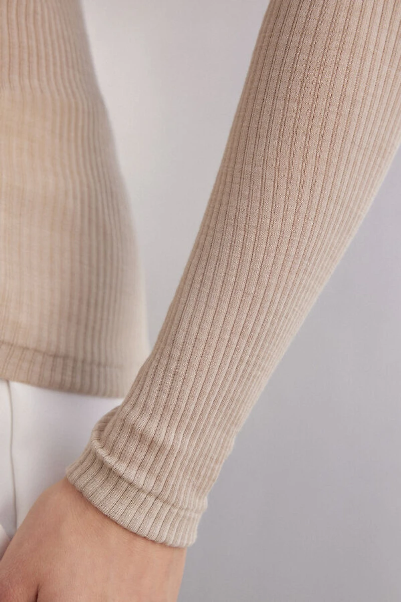 Long Sleeve Wide Neck Sweater Wool and Silk