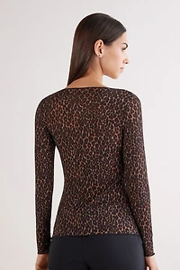 Leopard Print Long Sleeve Top Ultralight Modal with Cashmere