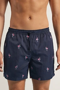 Embroidered Flamingo Swim Trunks