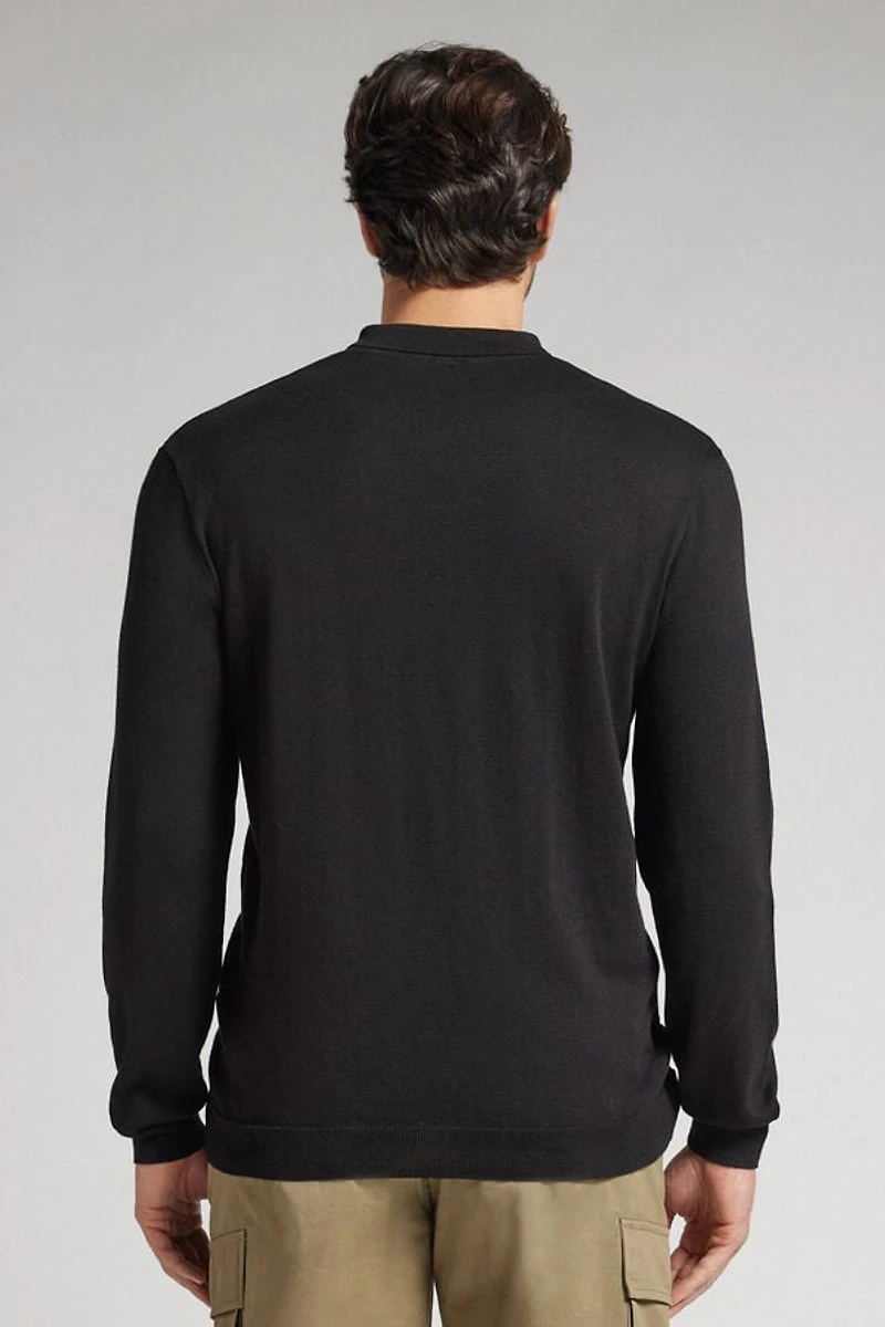 Zip Long Sleeve Knit Polo Shirt