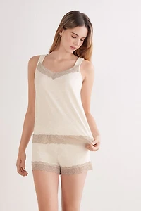 Lace Trim Tank Top Short Pajamas Modal