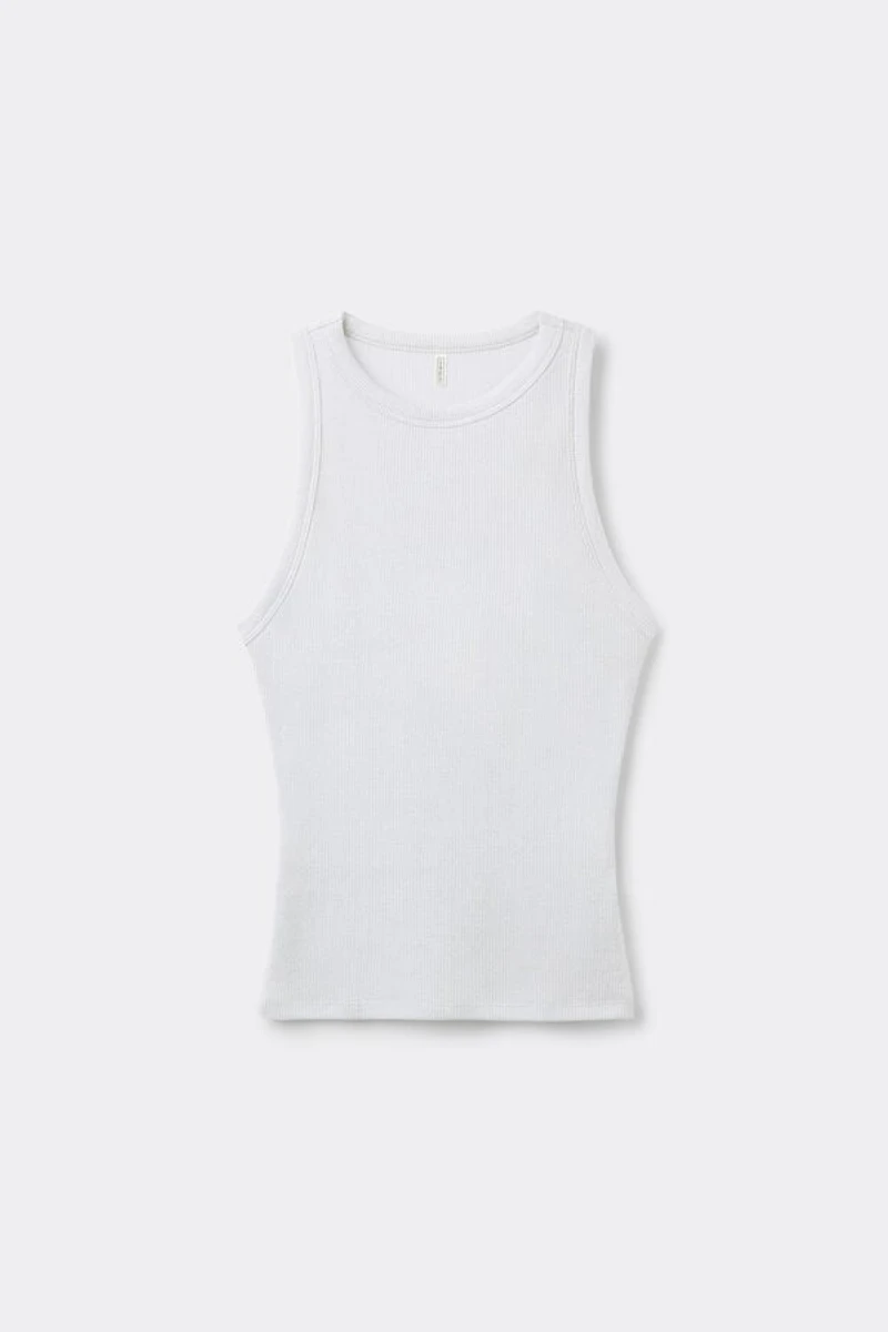 Ribbed Cotton Lamé Tank Top
