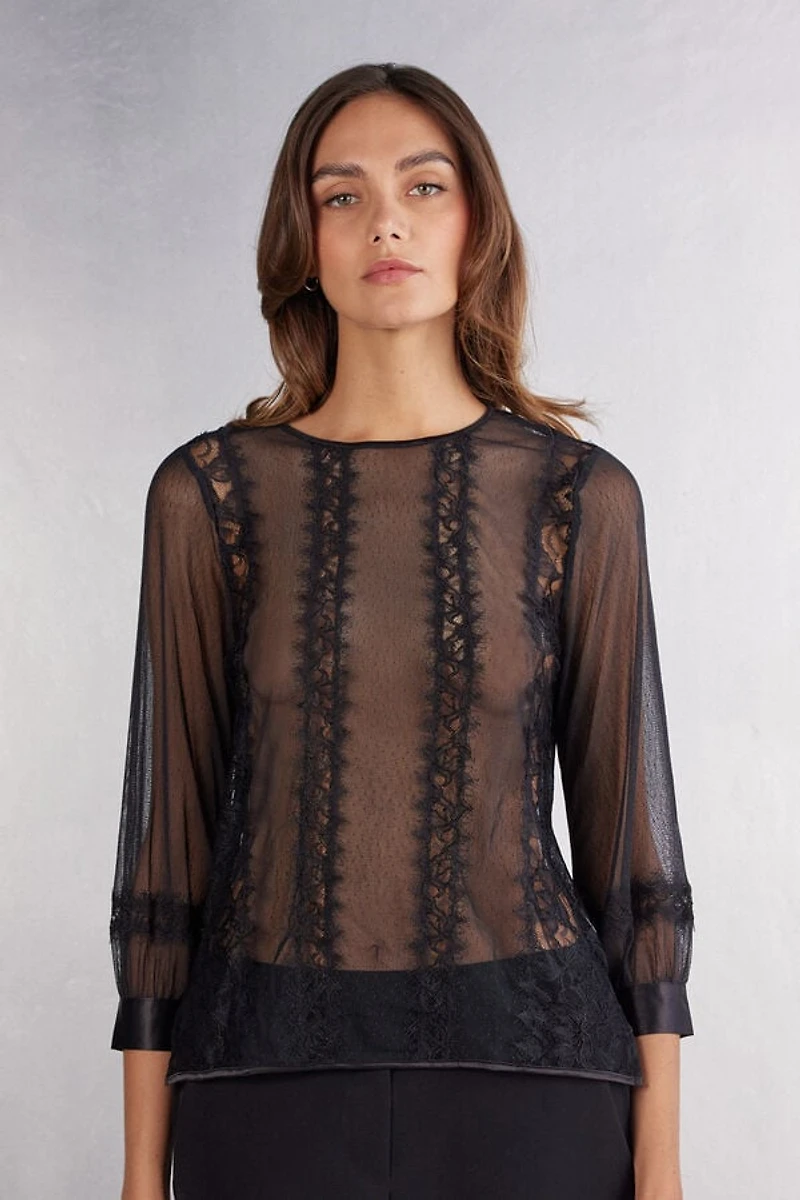 Her Beauty Lace and Tulle Long Sleeve Top