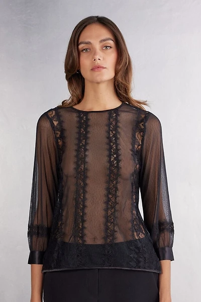 Her Beauty Lace and Tulle Long Sleeve Top
