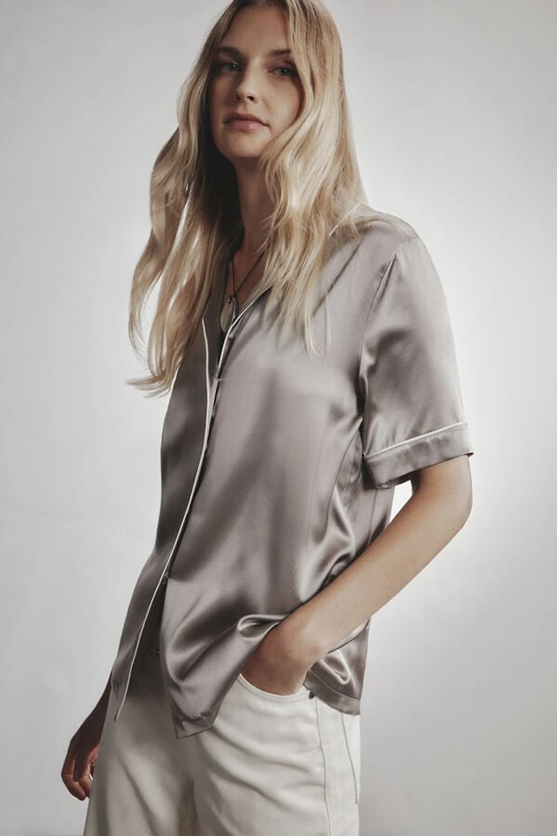 Menswear Cut Short Sleeve Silk Shirt