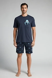 Octopus Print Short Cotton Pajamas