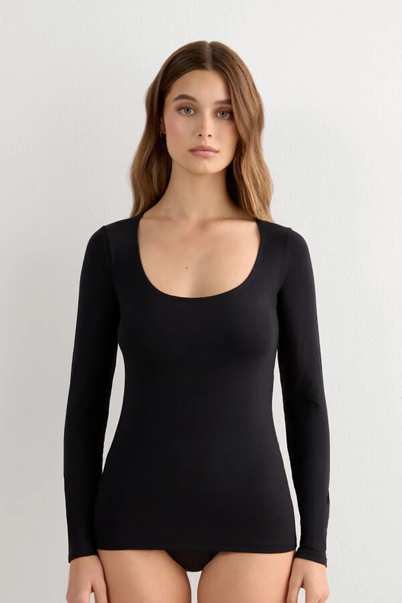 Long Sleeve Scoop Neck Top Micro-modal