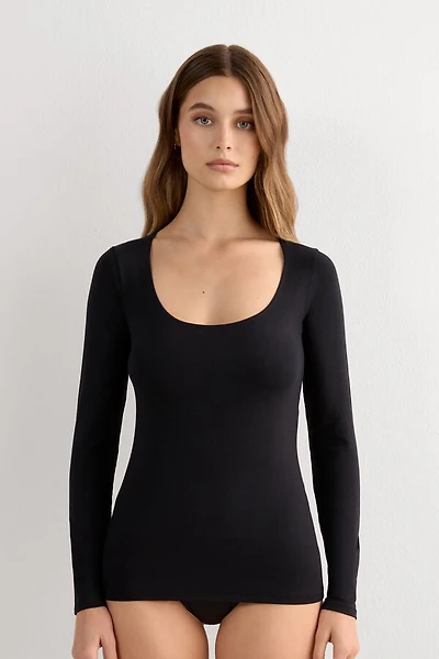 Long Sleeve Scoop Neck Top Micro-modal