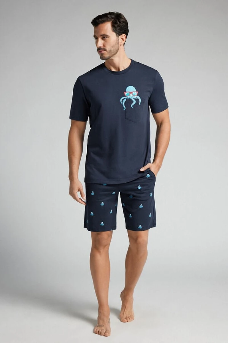 Octopus Print Short Cotton Pajamas