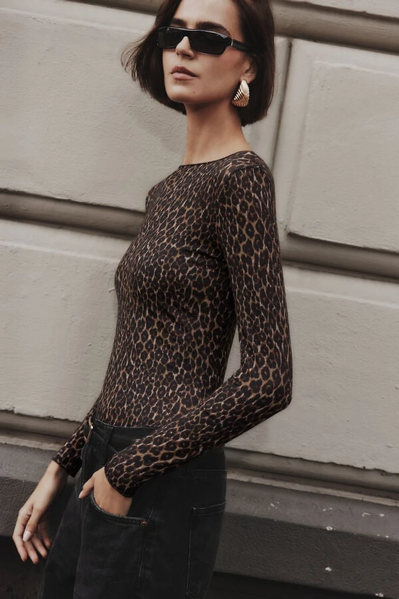 Leopard Print Long Sleeve Top Ultralight Modal with Cashmere