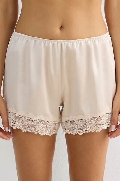 Lace Trim Silk Shorts