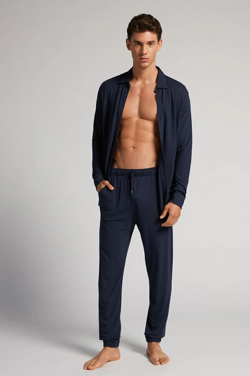 Modal and Silk Piqué Full Length Pants