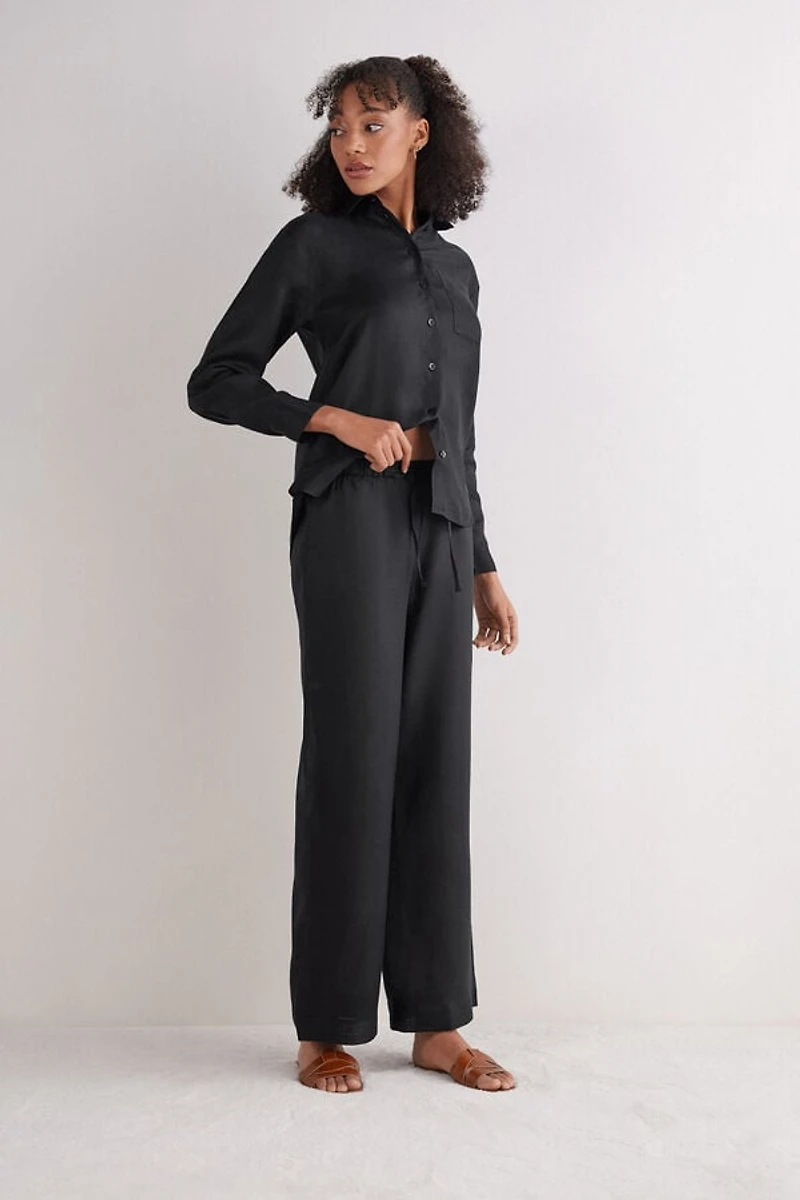 The Pure Linen Full Length Drawstring Pants Fabric