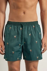 Embroidered Palm Tree Swim Trunks