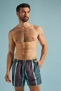 Macro Stripe Print Swim Trunks