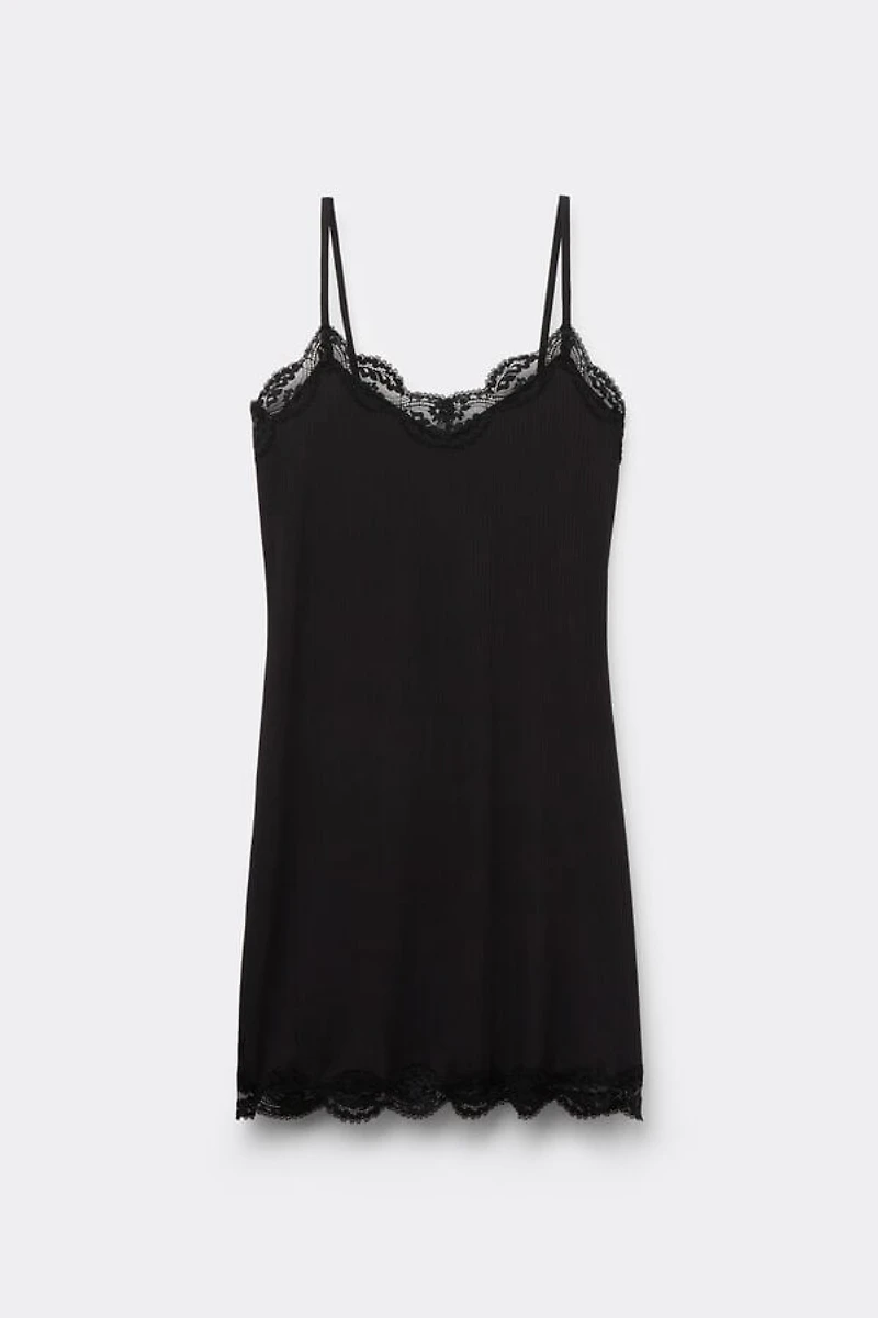 Your Everyday Wear Ribbed Nightgown with Lace