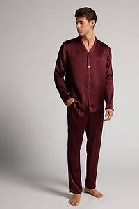 Long Silk Piped Pajamas