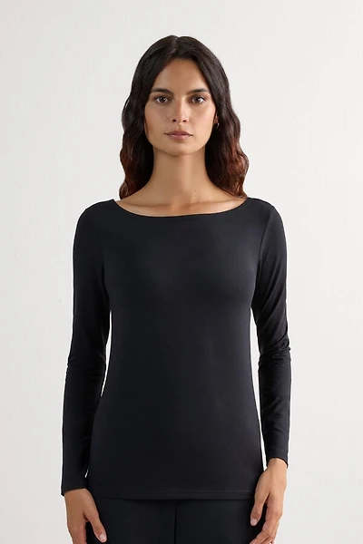 Long Sleeve Bateau Neck Top Micromodal