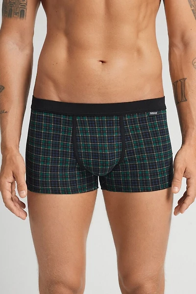 Blue/Green Check Print Superior Cotton Boxers