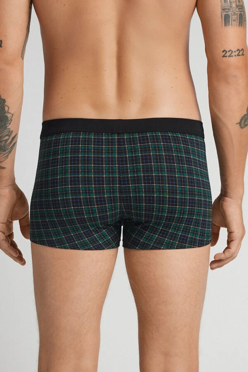 Blue/Green Check Print Superior Cotton Boxers